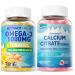 1Pack Sugar Free Calcium Citrate Magnesium Citrate & 1Pack Vegan Omega-3 Gummies 1000mg + Turmeric