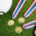 Juvale 12 Pack Soccer Medals - Gold Metal Team Participation Trophies for Kids and Adults - Perfect for Parties - Red, White, Blue Stripes with Soccer Ball and Goal Net Design - Buy Online on GoSupps.com