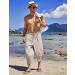 COOFANDY Men's Linen Harem Capri Pants Beige Large - Lightweight Loose 3/4 Shorts for Casual Beach Yoga - Buy Online on GoSupps.com