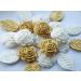 12x White Gold Roses Leaves Cake Toppers Edible Birthday Christening Gold Wedding Anniversary Cake Decorations Sugar Flowers Cupcake Toppers - Buy Online on GoSupps.com