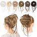 REECHO Messy Bun Hair Piece Super Long Tousled Updo Hair Bun Extensions Wavy Hair Wrap Ponytail Hair Scrunchies with Elastic Hair Band Hair Accessory for Women Girls - Brown with Blonde Highlights
