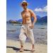 COOFANDY Men's Linen Harem Capri Pants Beige Large - Lightweight Loose 3/4 Shorts for Casual Beach Yoga - Buy Online on GoSupps.com