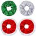 4 Pieces Large Size Christmas Hair Scrunchies Cute Elastics Scrunchies Glittery Sequin Green Silver Hair Bands Red Fabric Hair Accessories with White Fur for Hair Decoration