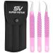 Lash Extension Tweezer Eyelash Tweezers for Extensions Precision Lashing Tweezers 3PC Set L-Shaped Boot Volume Dolphin Isolation (3Pc Pink Lash Tweezers Set)