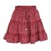 LAEMILIA Womens Elastic Waist Flared Short Skirt Floral Print Pleated Mini Skater Skirt with Drawstring XXL Red