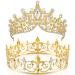 2 Pcs Gold Crowns for Men Women Baroque Queen Crown King Metal Prince Tiara Princess Crystal Headband Rhinestone Prom Party