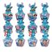 Blue Cartoon Cake Cupcake Toppers and Cupcake Wrappers Set 24 Pcs Birthday Cake Decorations Birthday Party Supplies Decorations for Boys Girls Kids