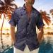 Palm Leaf Print Men's Hawaiian Shirt - Retro Slim Fit Casual Button Down - Navy X-Large - Buy Online on GoSupps.com