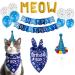 TCBOYING Cat Birthday Bandana, Cat Birthday Boy Girl Hat Scarfs Flag Balloon with Cute Doggie Birthday Party Supplies Decorations Blue