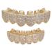 Hip Hop Teeth Set  Diamond Braces  Cold Plated Copper Teeth Set Bling Teeth Decoration for Halloween Party (Gold)