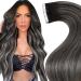 Laavoo real hair tape extensions ombre black invisible tape extensions real hair black balayage silver hair extension real hair tape in extensions remy 40cm 50g 20pcs #1b/1b 40cm-20pcs 3.6 #1b/s/1b