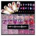 Aqxyedc Mixed AB Glass Crystal Diamond Flat Rhinestone Nail Art Decoration 21 Grid Box Nails Accessories Set With 1 Pick Up Pen wanglan(Color:10)