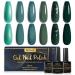 INPING Gel Nail Polish 6 Colors Green Range Gel Polishes Metallic Blue-Green Dark Green Darkcyan Green Velvet Sparkle Glitter Nail Varnish Set Soak Off UV/LED for Nail Art Manicure Kit