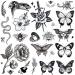 Tazimi 8 Sheets Large Black Tattoos for Women Girls Butterfly Snake Bee Swallow Flowers Scorpion Fake Tattoos Realistic Adult Classic Tattoos for Friends Night Party Favor Theme Decoration and Tattoo Art Gift