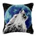 LAPATAIN Latch Hook Kits for DIY Throw Pillow Cover Needlework Cushion Cover Hand Craft Crochet for Great Family 17X17inch Wolf(Moon)