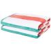Amazon Basics Oversized Premium Cotton Beach Towel - Pop Stripe - Coral/Turquoise, 36" x 72", 2-Pack