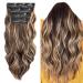 4PCS-11Clips Hair Extensions Clip in Curly Synthetic Clip in Hair Extension Fiber Hair Pieces 22 Inches Long Hair for Women Wavy Hair Pieces for Full Head-Curly #Light Brown mix Golden Brown 22 Inch Curly #Light Brown mix Golden Brown