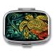 Pill Box Tribal Design with Turtle Print Print 2 Compartment Medicine Pill Case Pill Organizer Decorative Metal Portable Pill Box for Pocket Or Purse Style