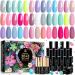 MEFA Gel Nail Polish Set Spring Summer, Pastel Hot Pink Sage Green Blue Cotton Candy Colors Easter Nail Gel Kit with No Wipe Mirror & Matte Top and Base Coat for Starter Soak Off Nail Art Salon Design Manicure 23 Pcs 1A-Candy Bling