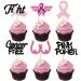 Rsstarxi 24 Pack Breast Cancer Awareness Cupcake Toppers Glitter Pink Power Hope Ribbon Cake Decorations Fight Beliveve Cancer Free Cupcake Picks for Pink Ribbon Party Cake Decorations Supplies Design 3
