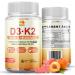 D3+K2 Gummies with Calcium Citrate Magnesium Vitamin C Zinc 10000 IU Peach Flavor Sugar-Free 60 Count