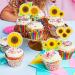 Sunflower Cupcake Toppers Gold Glitter Flower Themed Baby Shower Party Decor - Sunflower Baby Birthday Dessert Decoration - Buy Online on GoSupps.com