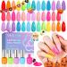 Saviland 20 Colour Neon Nail Polish Set Quick Dry & Long Lasting Summer Nail Polish Super Shine Rainbow Nail Varnish with Base Gloss Top Polish Coat Regular Glitter Nail Polish Kit for Women Gift Set