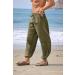 Gafeng Men's Linen Drawstring Pants | Loose Fit Elastic Waist Yoga Harem Trousers | Large Army Green - Buy Online on GoSupps.com