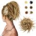 Messy Hair Bun for Women BARSDAR Hair Bun Extensions Curly Wavy Hair Pieces Tousled Updo Extensions Hairpiece With Elastic Rubber Band Hair Scrunchies Hair Accessories 12H24# Light golden brown blend Pale golden blonde