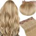 Runature blond clip in extensions real hair gold blonde with light blonde smooth hair clip in hair extreme real hair clip in extensions natural 40cm 50g #16P24 16 inch 40cm-3PCs #16P24