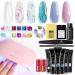 Saviland Poly Nails Gel Kit - Glitter Nail Extensions Gel Nail Kit with Nail Dryer Nail Enhancement Nail Technician Gel Builder Kit Slip Solution for Nail Starter Kit All-In-One