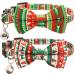 Casidoxi 2 Pack Cat Christmas Collars Breakaway with Bell, Xmas Plaid Bowtie Cat Safety Collars for Kitten Reindeer stripe+Xmas Tree Stripe