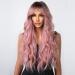Ombre Pink Long Curly Wig for Women with Bangs | Heat Resistant Synthetic Cute Wigs for Cosplay | 25 Inch - Buy Online on GoSupps.com