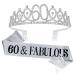 Tihebax 60th Birthday Sash and Tiaras for Women  60th Birthday Decorations Women Fabulous Sash and Crown for Women 60 & Fabulous Birthday Gifts for Happy 60th Birthday Party Favor Supplies (Silver)