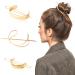 PANTIDE 3Pcs Hair Cuff Bun Cage Kit- Feather/Semicircle/X-Shaped High Polished Alloy Hair Accessories for Women, Vintage Hair Slide Pin with Stick, Simple Minimalist Metal Geometric Hair Clip(Gold)