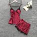 Red Satin Silk Pajama Set for Women - 4pcs Cami Top Shorts Nightgown Robe Sleepwear - Sexy & Cute Stain PJs - X-Large - Buy Online on GoSupps.com