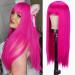 AISI BEAUTY Long Hot Pink Wigs for Women Straight Hot Pink Wig with Bangs 24 Inch Synthetic Colored Wigs for Party Cosplay