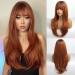 HAIRCUBE Auburn Wigs for Women,Long wig with Bangs Natural Wavy Auburn Wigs Heat Resistant Fiber Synthetic Wigs for Daily Party Auburn Color