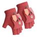Toddler Kids Puppy Flip Top Short Knitted Half Finger Gloves for 3-8 Yrs Puppy/Red