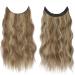 FESHFEN Invisible Wire Hair Extensions 16 Inch Caramel Brown Mixed Ash Blonde - Adjustable Size, Clips, Long Wavy Synthetic Hair Headband for Women - Buy Online on GoSupps.com