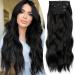 SHUOPUS Black Hair Extensions 24inches Clip in Long Curly Wavy Synthetic Hair Extensions Soft Thick Hairpieces for Women 4PCS Double Weft Hair Full Head