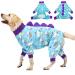 LovinPet Large Dog Pajamas - Anti Licking Dog Recovery Clothes, Kightweight Onesie, Starlight Rainbow/Wild Horse Prints Dog Clothing, UV Protection, Adorable pet PJ's/Large Large Blue