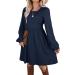 Aokosor Long Sleeve Square Neck Knit Dress | Knee Length Babydoll Dress in Light Blue - Buy Online on GoSupps.com