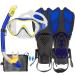 Kids Snorkeling Set with Fins Anti Leak Snorkeling Gear for Kids with Adjustable Flippers, Youth Junior Full Dry Snorkel Set Swimming Goggles with Nose Cover Diving Mask Scuba Navy blue-Lemon yellow