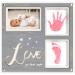 1Dino Premium Baby Handprint and Footprint Kit - 12.6 x 12.2" White/Grey Wood Picture Frame - Includes 2X Clean Touch Ink Pad Pink for Baby Hand and Footprints - Registry for Baby, Baby Shower Gifts