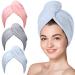 Hicober Microfiber Hair Towel, 3 Packs Hair Turbans for Wet Hair, Drying Hair Wrap Towels for Curly Hair Women Anti Frizz Blue,grey,pink