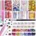 Teenitor Body Glitter with Skin Glue Set 4 Bottle Face Glitter Makeup & 2 Box Face Gems for Women Iridescent White Body Glitter Face Glue for Rhinestones for Makeup Nail Gems with Wax Pencil