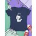 Personalized Gift T-Shirt for Girls - Cute Cat Design - Shirtracer - Dark Blue Mottled (116) - Buy Online on GoSupps.com