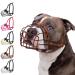 BRONZEDOG Pitbull Dog Muzzle Metal Mask Amstaff Wire Basket Pit Bull Adjustable Leather Straps for Large Dogs Brown