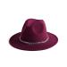 Gossifan Classic Wide Brim Fedora Hat with Chain Belt Buckle Wine Red 7 1/8-7 1/4